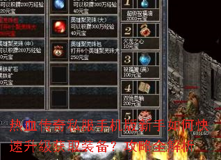 热血传奇私服手机版新手如何快速升级获取装备?攻略全解析 热血传奇私服手机版新手如何快速升级获取装备?攻略全解析
